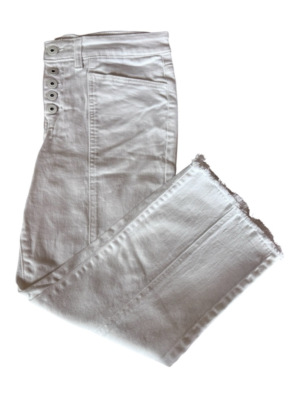 NWOT Style & Co. White Button-Front Cropped Flare Jeans with Raw Hem Sz 12P